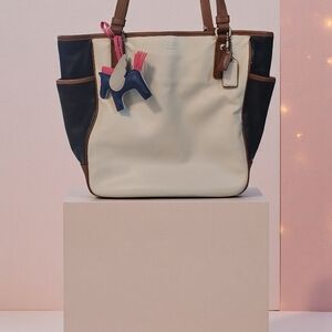 Elegant Cream and Navy Tote Bag
